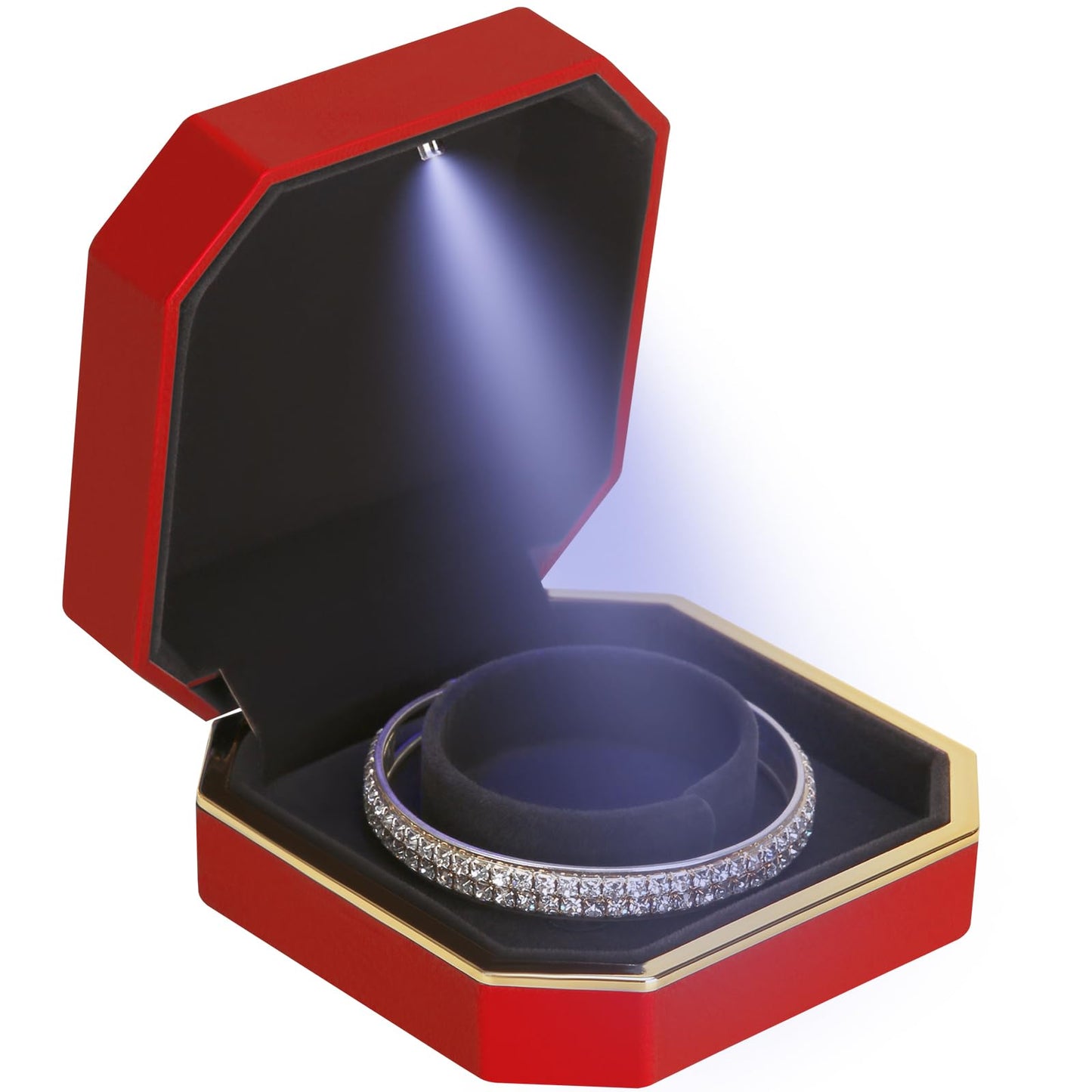 Luxury LED Jewelry Bracelet Gift Box with LED Light, Velvet Small Jewelry Box Storage Case Organizer Holder for Wedding, Engagement, Proposal, Birthday and Anniversary (Black)