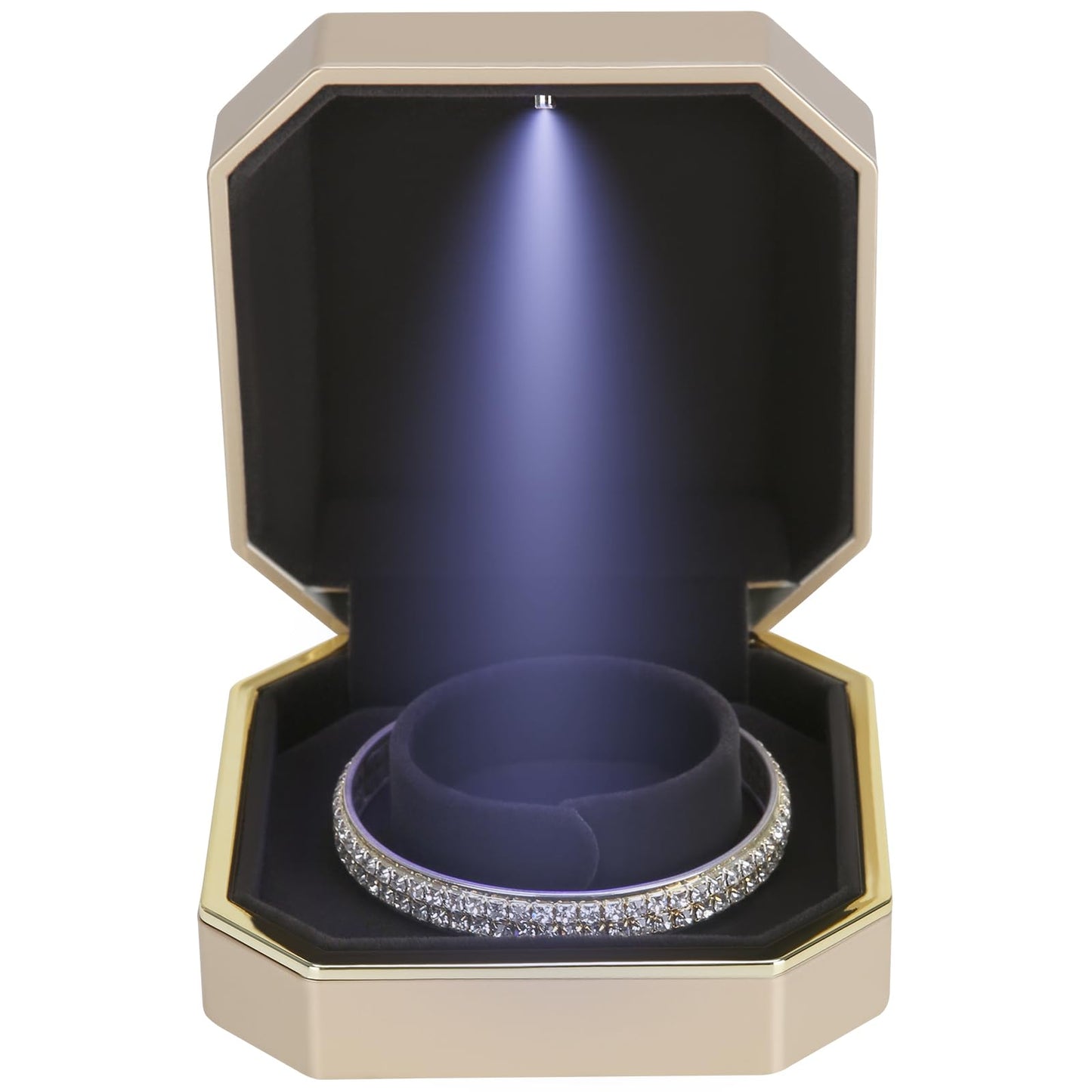 Luxury LED Jewelry Bracelet Gift Box with LED Light, Velvet Small Jewelry Box Storage Case Organizer Holder for Wedding, Engagement, Proposal, Birthday and Anniversary (Black)