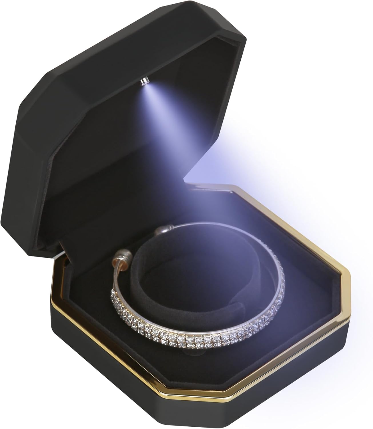 Luxury LED Jewelry Bracelet Gift Box with LED Light, Velvet Small Jewelry Box Storage Case Organizer Holder for Wedding, Engagement, Proposal, Birthday and Anniversary (Black)