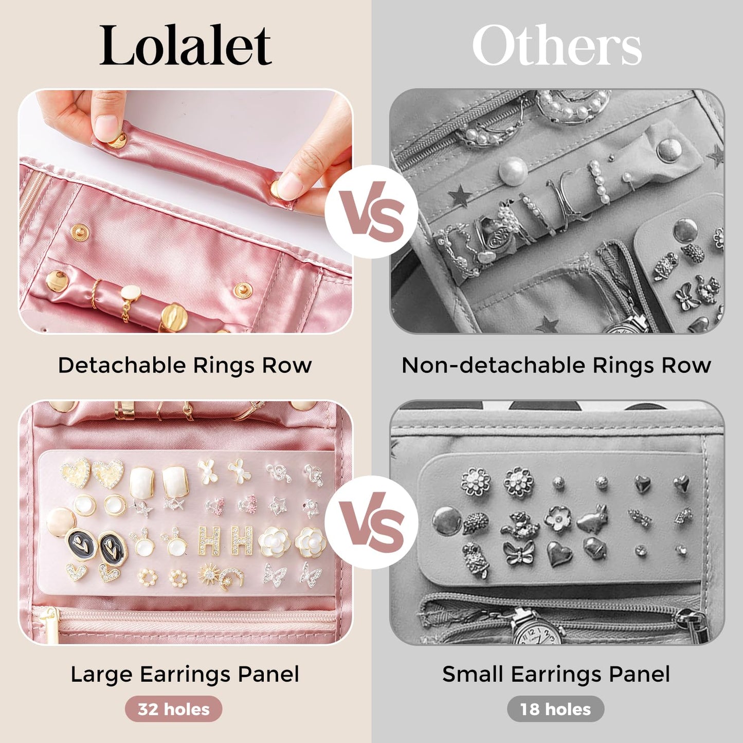 Lolalet Travel Jewelry Organizer Case, Foldable Velvet Jewellery Roll Pouch Fashion Traveling Jewelry Wallet Envelope Clutch for Rings Earrings Necklaces Bracelets Brooches Eardrops Watch -Grey