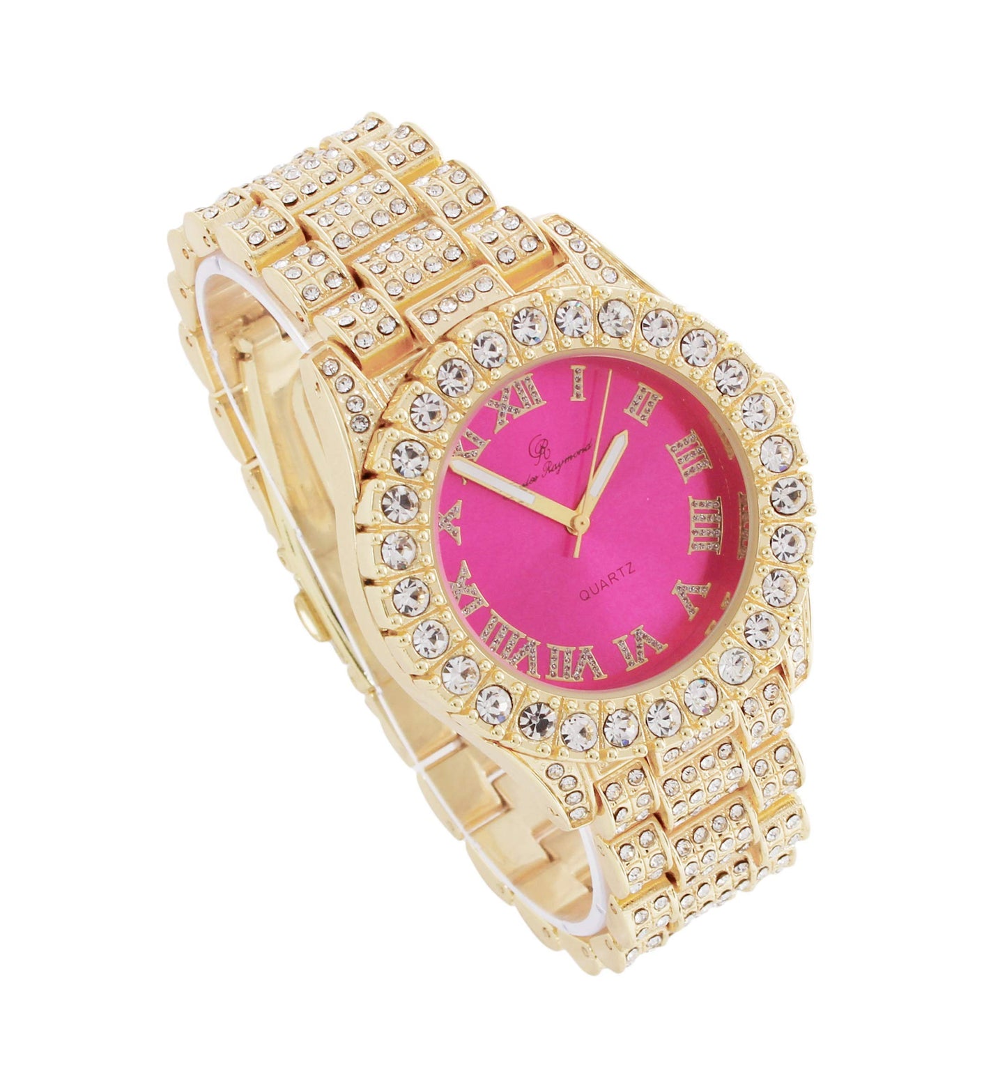 Charles Raymond Women's Big Rocks Bezel Colored Dial with Roman Numerals Fully Iced Out Watch - ST10327LA